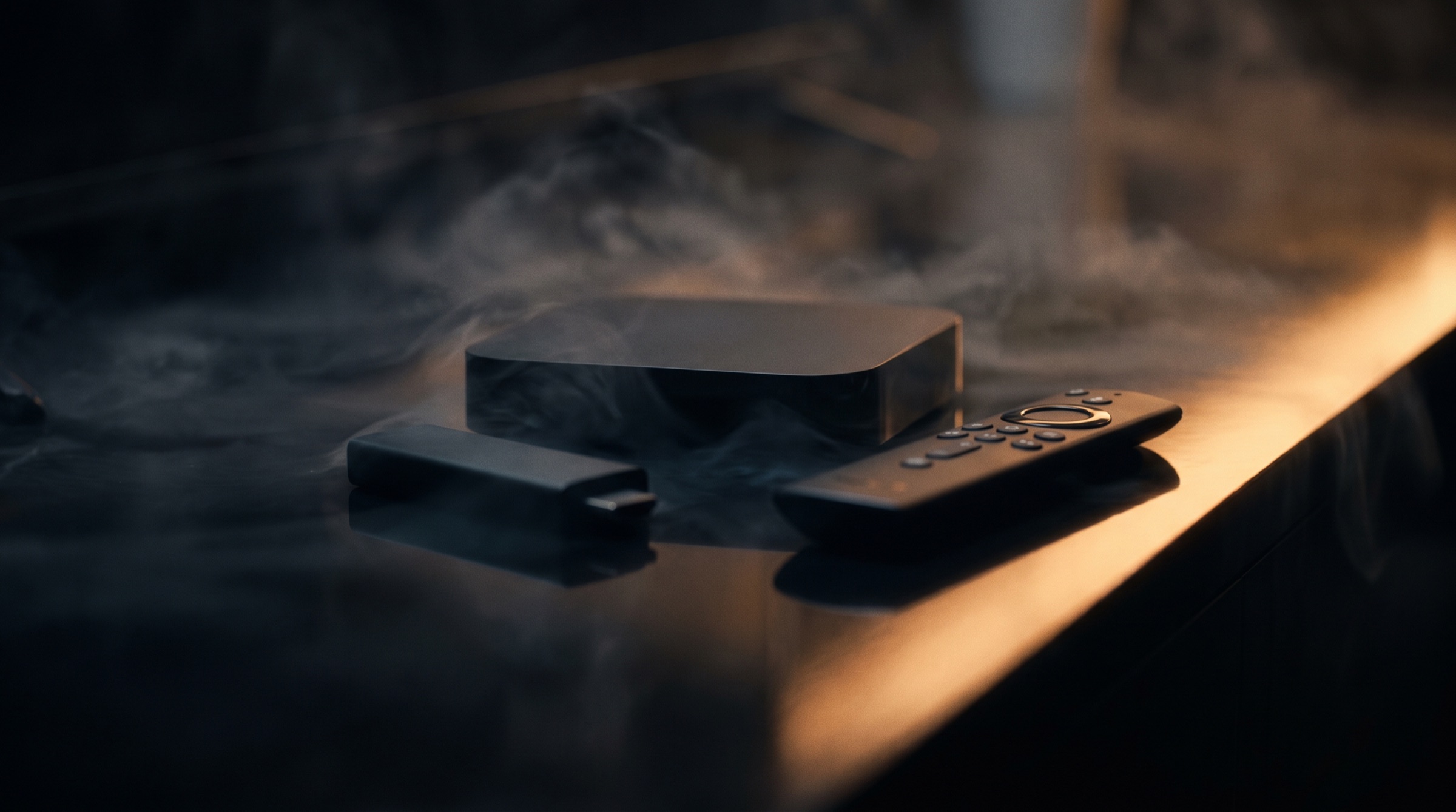 Streaming stick en tv box in dramatisch licht voor Black Friday